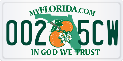 FL license plate 0025CW