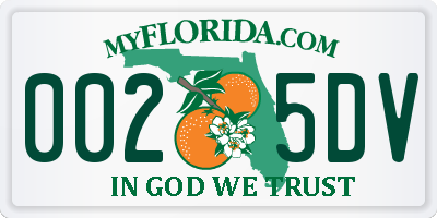 FL license plate 0025DV