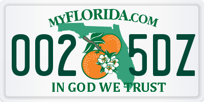 FL license plate 0025DZ