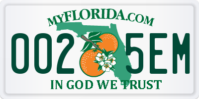 FL license plate 0025EM
