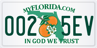 FL license plate 0025EV