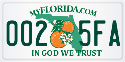 FL license plate 0025FA