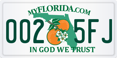 FL license plate 0025FJ