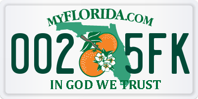 FL license plate 0025FK