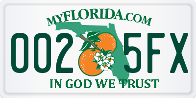FL license plate 0025FX