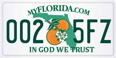 FL license plate 0025FZ