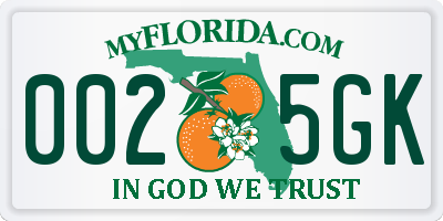 FL license plate 0025GK