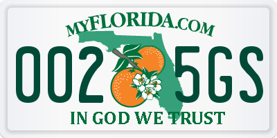 FL license plate 0025GS