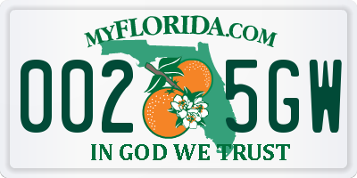 FL license plate 0025GW