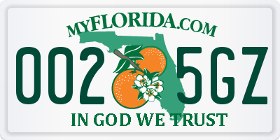 FL license plate 0025GZ