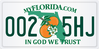 FL license plate 0025HJ