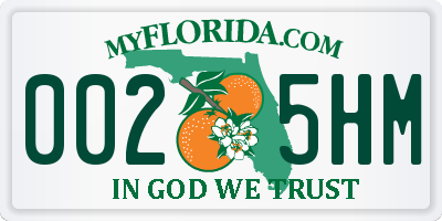 FL license plate 0025HM