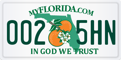 FL license plate 0025HN