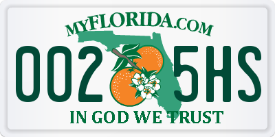 FL license plate 0025HS