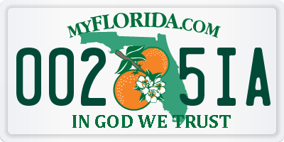 FL license plate 0025IA