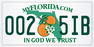 FL license plate 0025IB