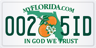 FL license plate 0025ID