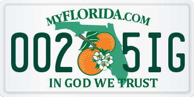 FL license plate 0025IG