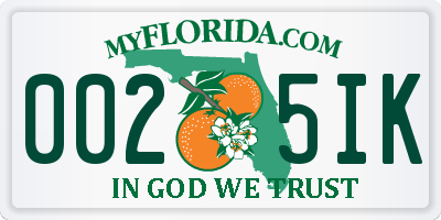 FL license plate 0025IK