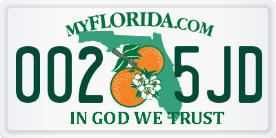 FL license plate 0025JD