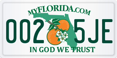 FL license plate 0025JE