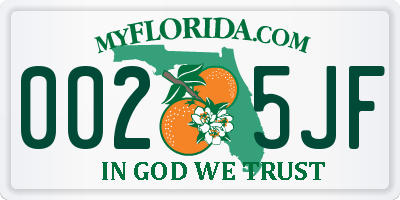 FL license plate 0025JF