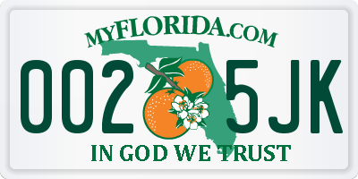 FL license plate 0025JK