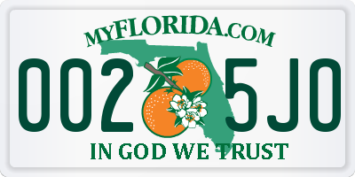 FL license plate 0025JO
