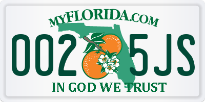 FL license plate 0025JS