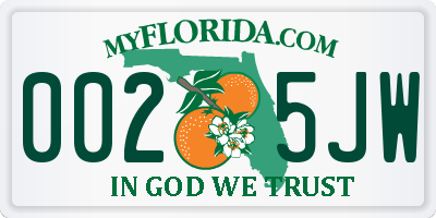 FL license plate 0025JW