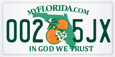 FL license plate 0025JX
