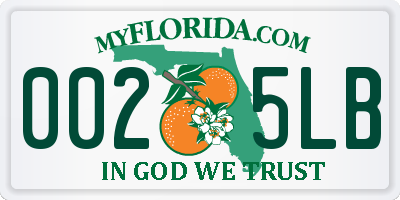 FL license plate 0025LB