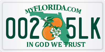 FL license plate 0025LK