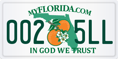 FL license plate 0025LL