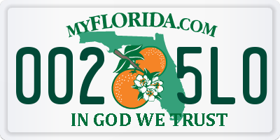 FL license plate 0025LO