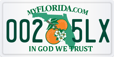 FL license plate 0025LX