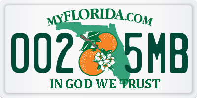 FL license plate 0025MB