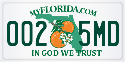 FL license plate 0025MD