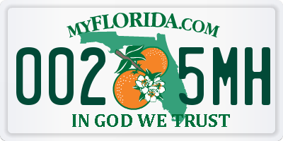 FL license plate 0025MH