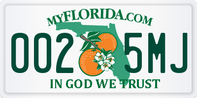 FL license plate 0025MJ