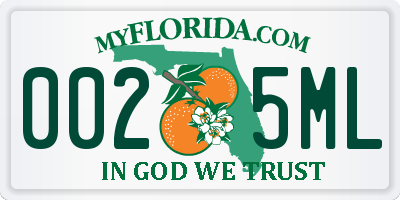 FL license plate 0025ML