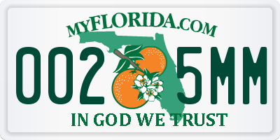 FL license plate 0025MM