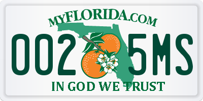 FL license plate 0025MS