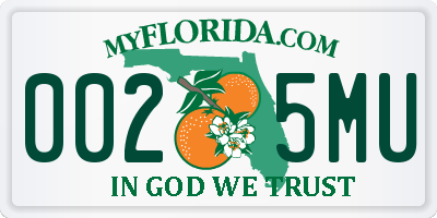 FL license plate 0025MU