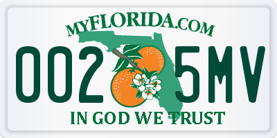 FL license plate 0025MV