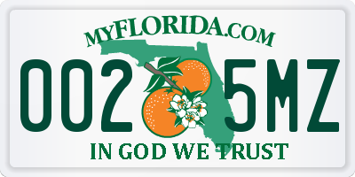 FL license plate 0025MZ