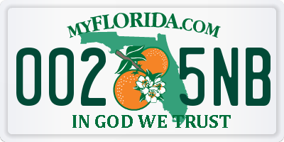 FL license plate 0025NB