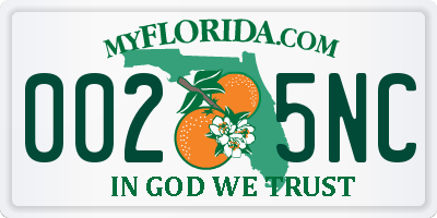 FL license plate 0025NC