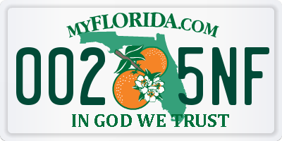 FL license plate 0025NF