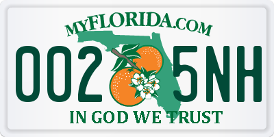 FL license plate 0025NH